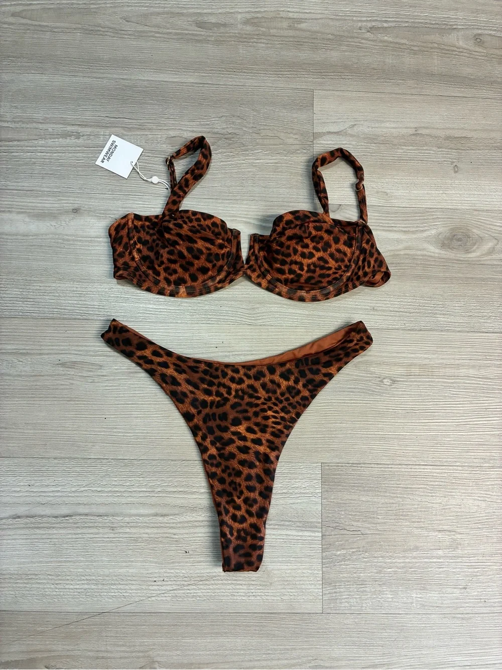 Monday Swimwear Leopard Print Underwire Bikini in Brown/Black